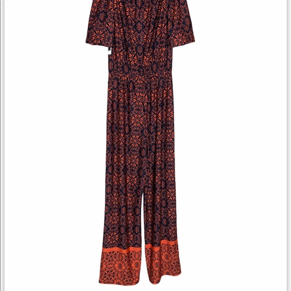 Brand New! Tacera Printed Navy/Coral Jumpsuit size PM - Picture 6 of 13
